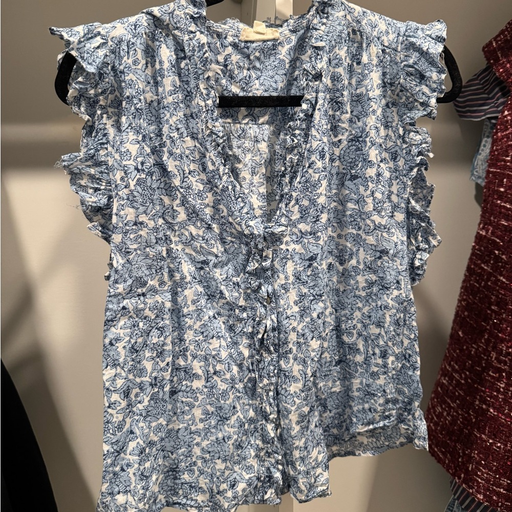 Women’s Skirt & Shirt Set | Size Medium | Blue & White Floral Print